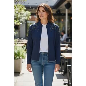 Bob Macke Wearable Art Women's Medium Blue Embellished Geometric Stones Jacket